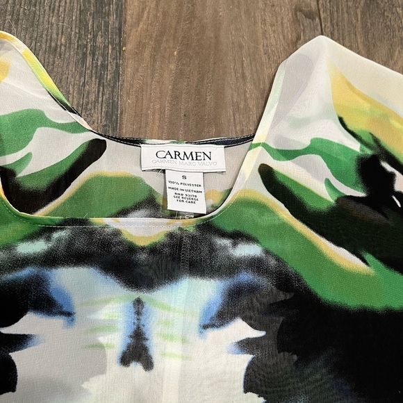 Carmen Marc Valvo Poncho Top Womens Lightweight Sheer Chiffon Angel Sleeve - Picture 6 of 7